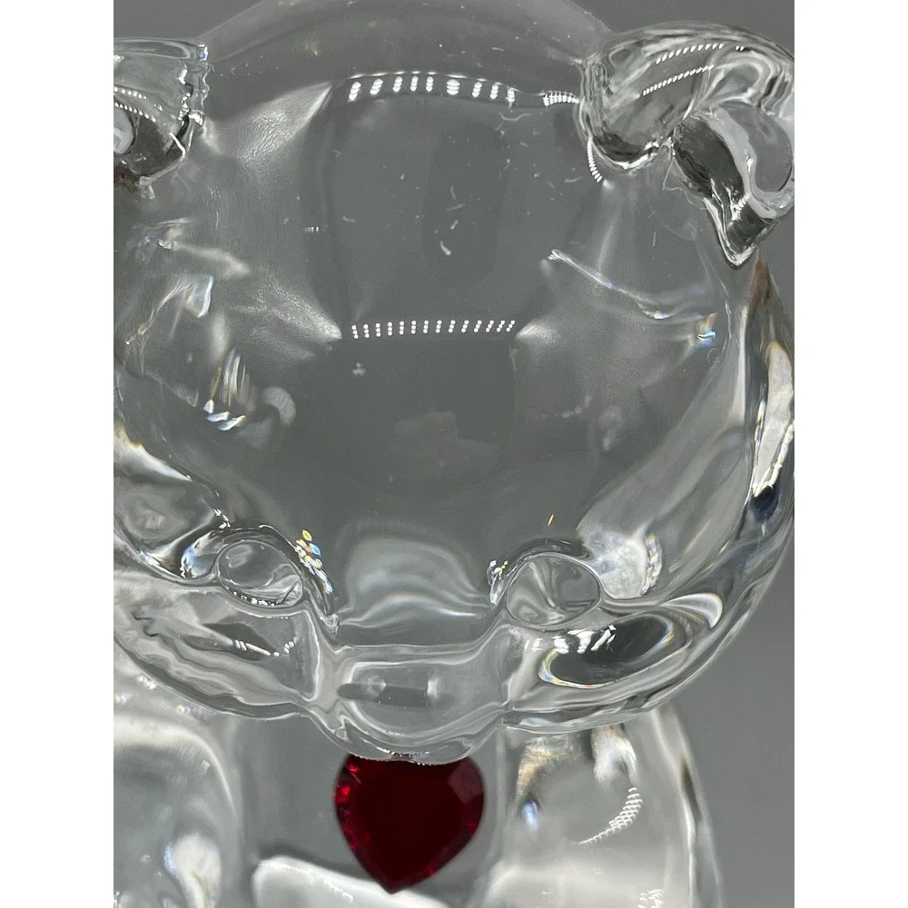 Fenton Teddy Bear Figurine with Red Heart‎ Clear Art Glass Paperweight
